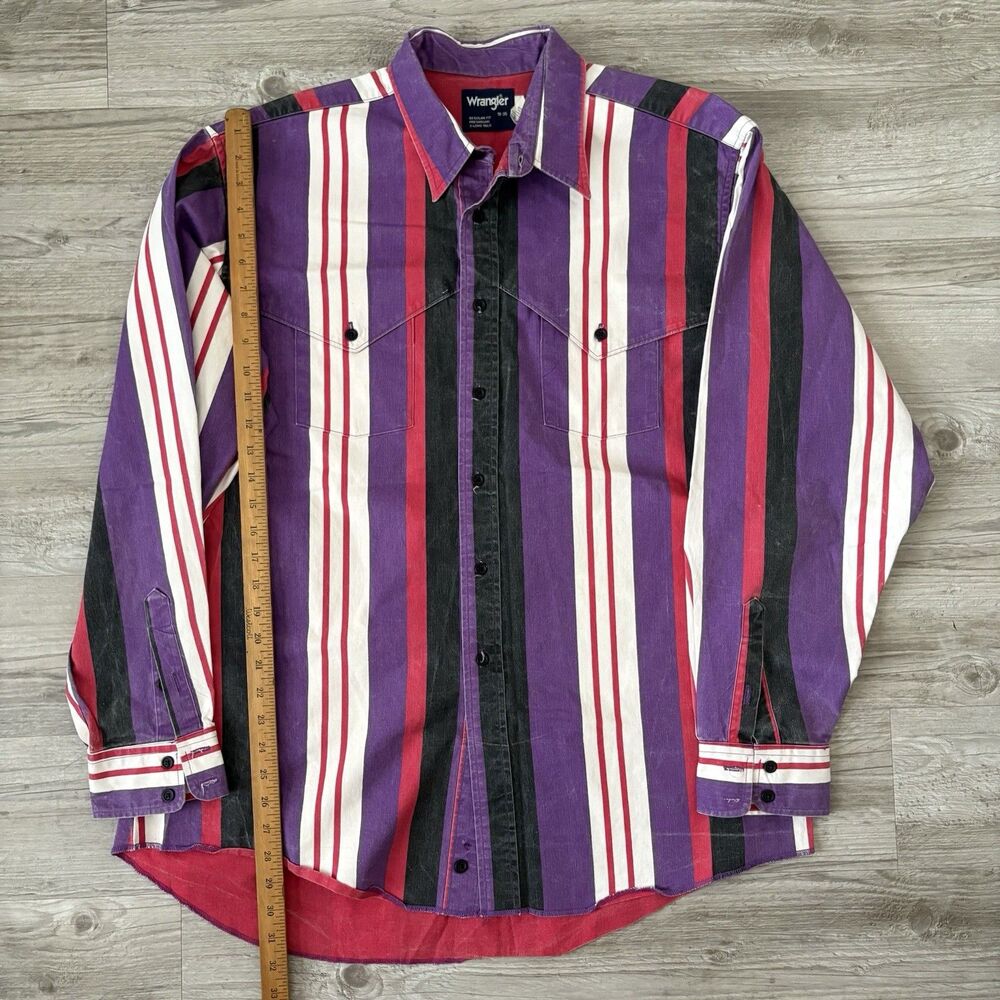 Vtg 90s Wrangler Brushpopper Shirt Striped Button Down Western Cowboy XL USA - Picture 5 of 6
